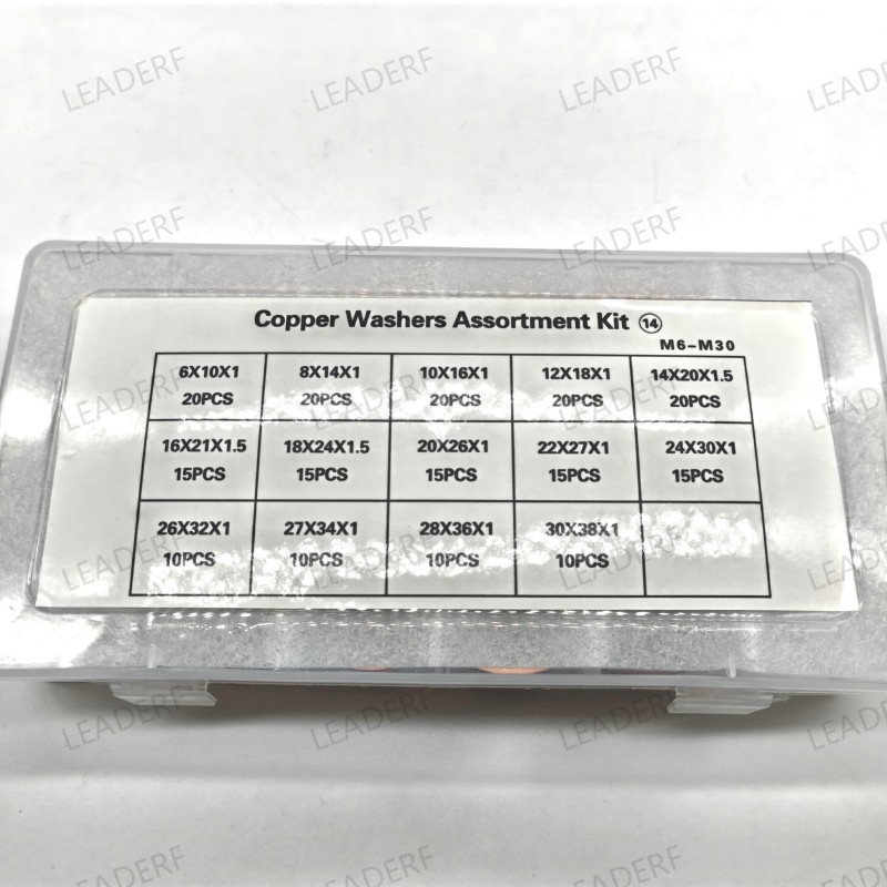 Copper washer kit assortment (14) from M6 to M30