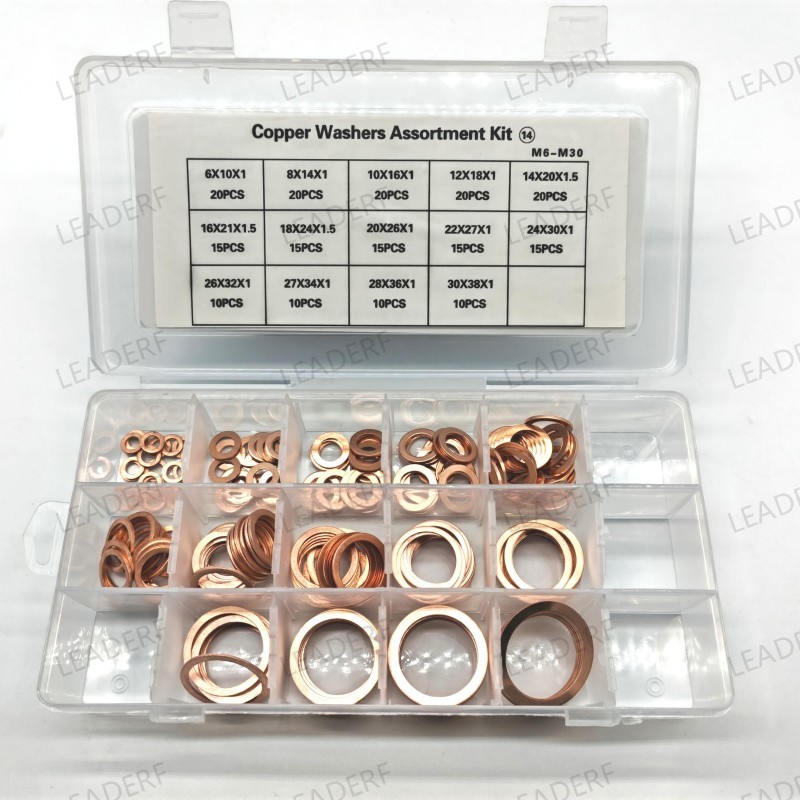 Copper washer kit assortment (14) from M6 to M30